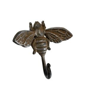 Bumble Bee Vintage Cast Iron Key Coat Towel Wall Hook Distressed 5.75" Metal